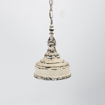 Rustic Pendant Light Fixture in Distressed Cream and Black Finish, Vintage Style Dome Shade, 9.25" Diameter, 1pc