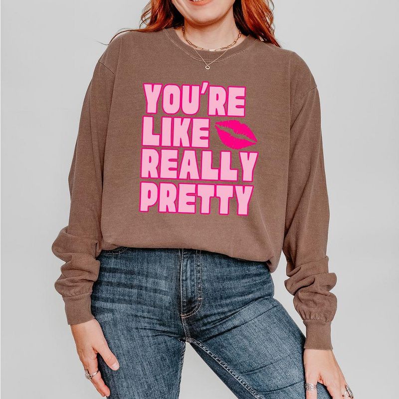 Simply Sage Market Women's You're Like Really Pretty Lips Long Sleeve Garment Dyed Tee, 3 of 5
