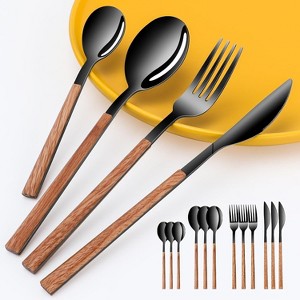 Aoibox 16-Piece Stainless Steel Flatware Set for 4, Includes Knives, Forks & Spoons, Mirror Polished, Dishwasher Safe, Elegant Wood Grain Design - 1 of 4