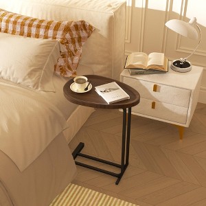 UPHA C-Shaped End Table with Metal Frame Slide for Bedroom - 1 of 4