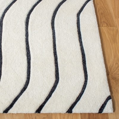 Ivory and Black Tufted Wool Silk Square Area Rug