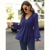 Clearlove Women’s Puff Sleeve Blouse with Peplum Waist V-Neck Ruffle Hem Long Sleeve T-Shirt Flared Cuff Top - 2 of 4