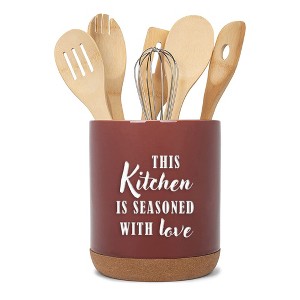 Elanze Designs Seasoned Love Red X-Large Cork Bottom Kitchen Utensil Holder - 1 of 4
