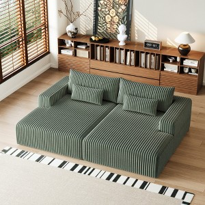 102" Oversized Cloud Sectional Lounge Chaise, Corduroy Reclining Sleeper Sofa Bed, Plush Loveseat Chair, No Assembly, for Living Room & Bedroom - 1 of 4