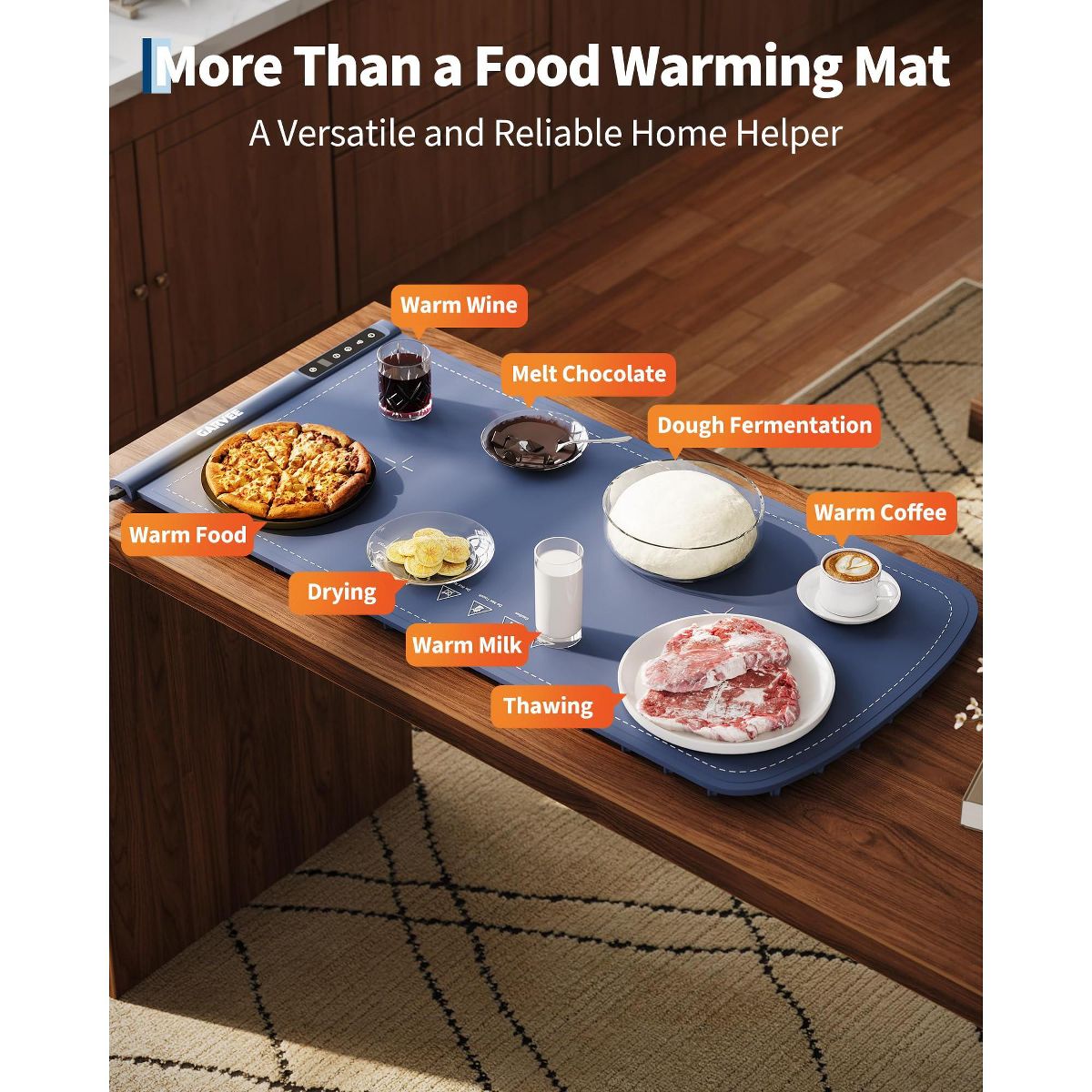 Garvee 36"x16" Large Silicone Food Warming Mat – 500W, 8 Temps, 6H Timer, Child Lock, Auto Shut-Off – Electric Warmer for Kitchen, Buffet, Parties - thumbnail 4