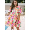 Amaryllis Women's Tiered Shirt Dress Button Front Collared Puff Sleeve Relaxed Fit Flowy Babydoll Dress - 2 of 4