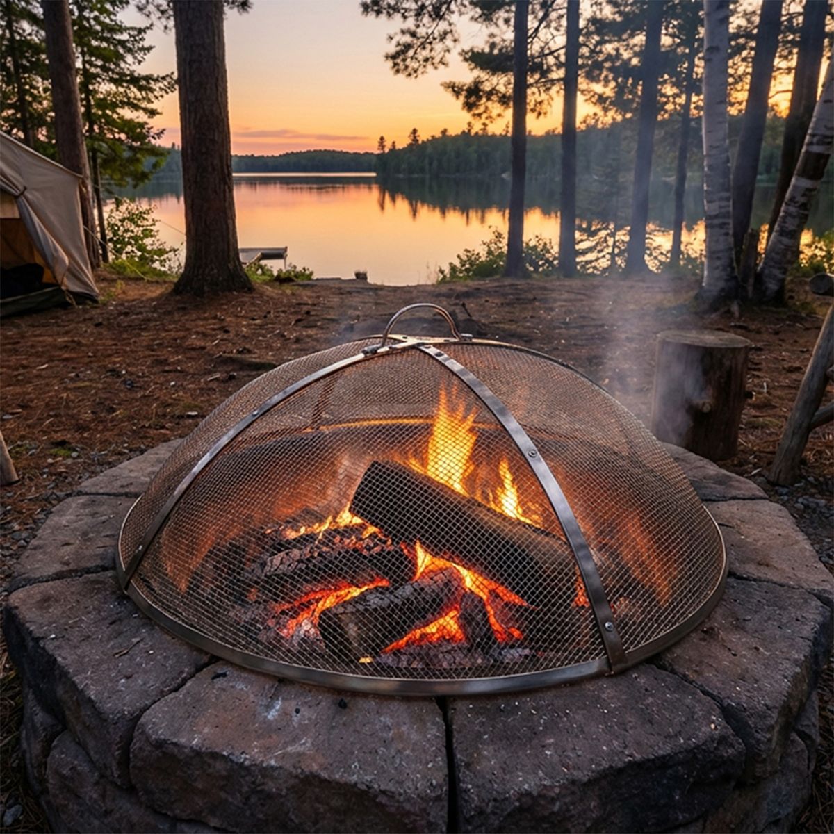 Sunnydaze Heavy-Duty Stainless Steel Mesh Round Fire Pit Spark Screen with Lifting Ring - thumbnail 9