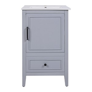 Christopher Knight Home Lysera Modern Bathroom Vanity with Ceramic Sink, Shelf and Drawer - 1 of 4