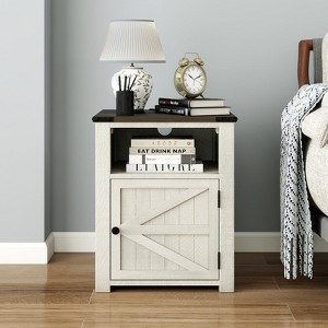 Vipbear 18" Rustic Nightstand with Chargers Dark Gray Living Room Rustic Nightstand Wooden Nightstand - 1 of 4