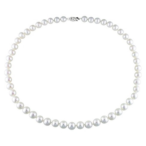 7.0-7.5mm White Freshwater Pearl Necklace - AAAA Quality 20 Matinee Length / Ball Magnetic Clasp - Sterling Silver