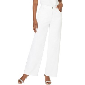 Roaman's Women's Plus Size Tall Iconic Wide Leg Jean - 18 T, White Denim - 1 of 4