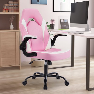 NicBex Office Chair with Adjustable Height Modern Rotatable PU Gaming Chair with 5 Casters and Reversible Armrests for Office, Study, Bedroom, Pink