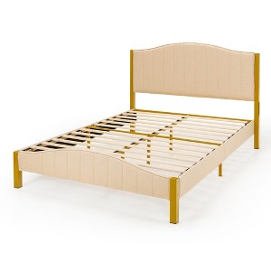 Costway Full\Queen Size Upholstered Bed Frame Mattress Foundation Platform Quilted Headboard - 1 of 4