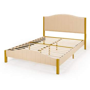 Costway Full\Queen Size Upholstered Bed Frame Mattress Foundation Platform Quilted Headboard