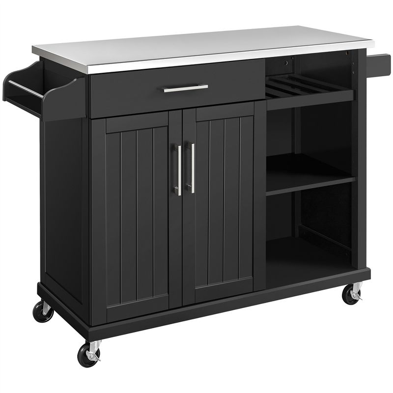 Yaheetech Rolling Storage Kitchen Cart Cabinet with Stainless Steel Top & Storage Shelves, 1 of 11