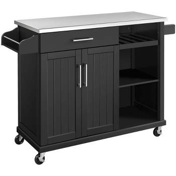 Yaheetech Rolling Storage Kitchen Cart Cabinet with Stainless Steel Top & Storage Shelves