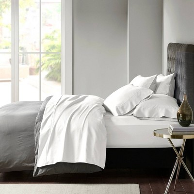 Queen White Cotton Blend Sateen 6-Piece Sheet Set