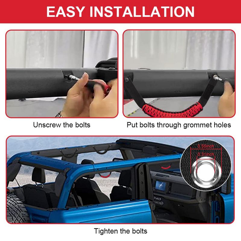4pcs Roll Bar Grab Handles Nylon Braided Umbrella Rope Multi-Purpose Modified Grips Interior Accessories, 5 of 7