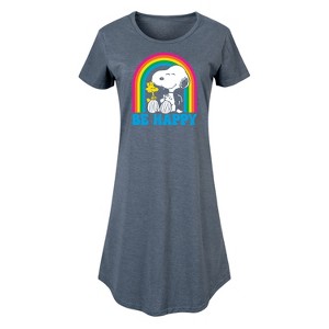 Women's - Peanuts - Be Happy Rainbow Graphic T-shirt Dress - 1 of 4