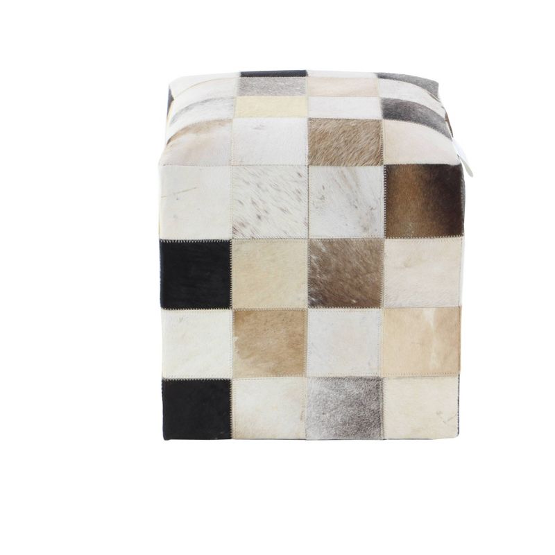 Contemporary Cowhide Leather Stool Ottoman Patchwork - Olivia &#38; May, 4 of 8
