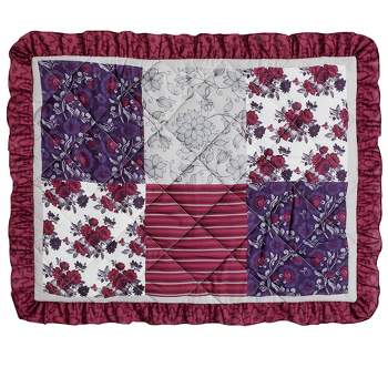 Collections Etc Patchwork Style Quilted and 3-Tier Ruffled Pillow Sham Sham Burgundy Multi