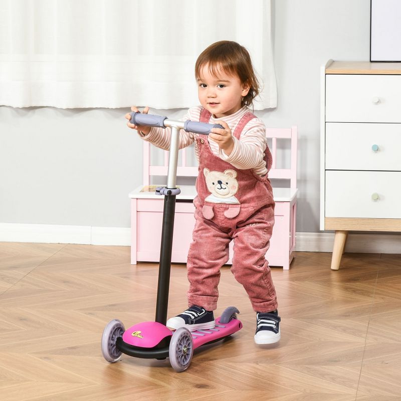 Qaba 3-in-1 Kids Scooter, Sliding Walker & Push Rider, with 3 Balanced Wheels, Adjustable Height, and Removable Storage Seat, Toy Vehicle for 2-6 year Olds, 2 of 9
