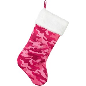Northlight 18.5" Pink Camouflage Christmas Stocking with Pocket and White Faux Fur Cuff - 1 of 4