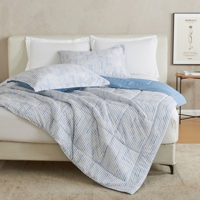 Full Blue Dot Print Reversible Microfiber Comforter Set