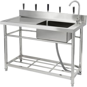 Freestanding Stainless Steel Kitchen Utility Sink 39.4"x19.7"x33.5" Single Bowl with Hot & Cold 360° Swivel Faucet – Durable Rust Resistant - 1 of 4