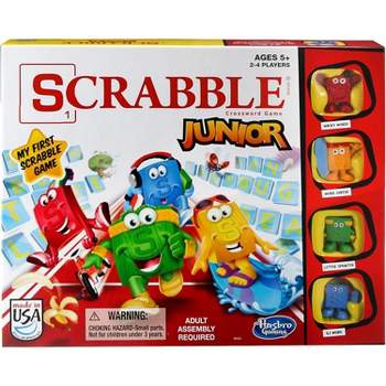 Scrabble Junior Letter-Matching Game for Kids, 2-Sided Game Board with Advanced Level, 4 Tokens, 5+ Years
