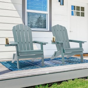 Sonkuki 2-Pack Folding Adirondack Chair Patio Outdoor Plastic Fire Pit Chair Weather Resistant for Lawn, deck and Backyard - 1 of 4