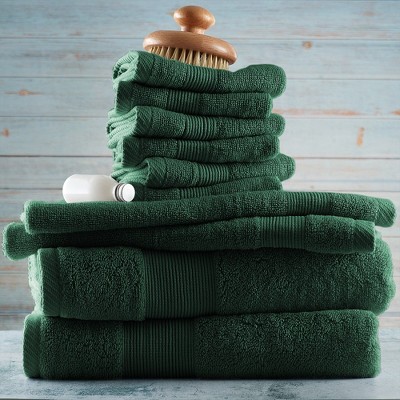 Hunter Green 10-Piece 100% Cotton Towel Set