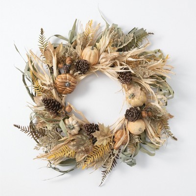 Sullivans Artificial Pumpkin and Husk Wreath 24"H Brown