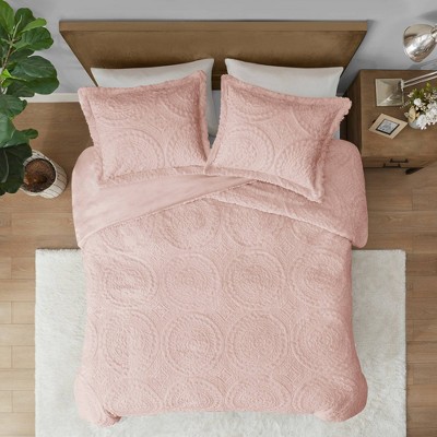 Blush King Faux Fur Reversible Comforter Set