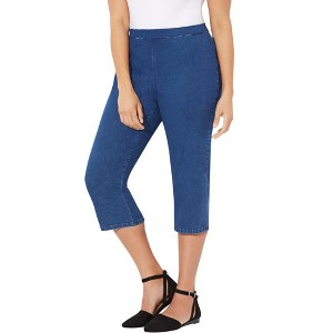 Catherines Women's Plus Size Everyday Denim Pull-On Capri - 1 of 3