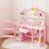 JOYMOR 2-in-1 Princess Vanity Set with Tri-Fold Mirror & Storage, Kids Table & Chair, Ideal Holiday & Birthday Gift (Pink) - 3 of 4