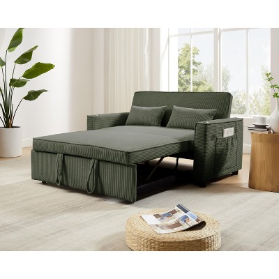 MYINDA 52.3'' * 68.9'' Pull Out Sofa Bed, Corduroy with USB Port, Side Pockets and Cup Holders