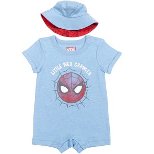 Marvel Spider-Man Baby Romper and Bucket Sun Hat Newborn to Infant - 1 of 4