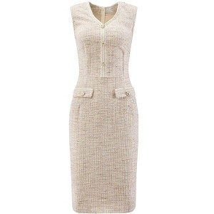 INSPIRE CHIC Women's Sleeveless Tweed V Neck Button Decor Work Office Pencil Dress - 1 of 4