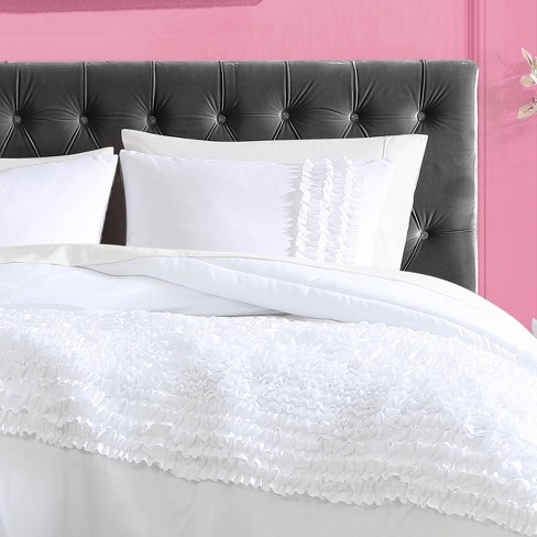 Full/queen Romantic Ruffles Solid Comforter & Sham Set White 
