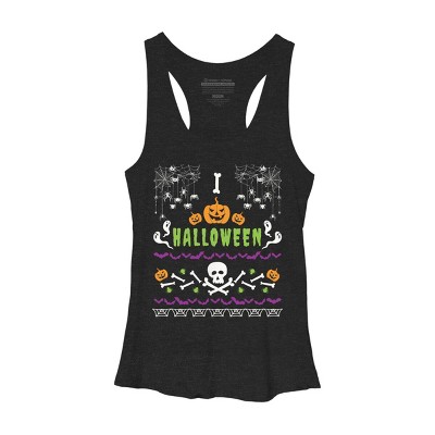 Women's Design By Humans Halloween Lover Ugly Sweater By machmigo Racerback Tank Top