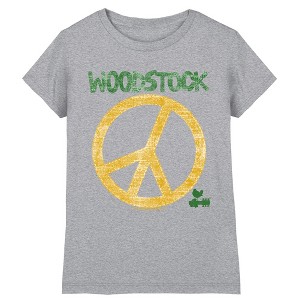 Girl's Woodstock Stitch Peace Sign T-Shirt - 1 of 3