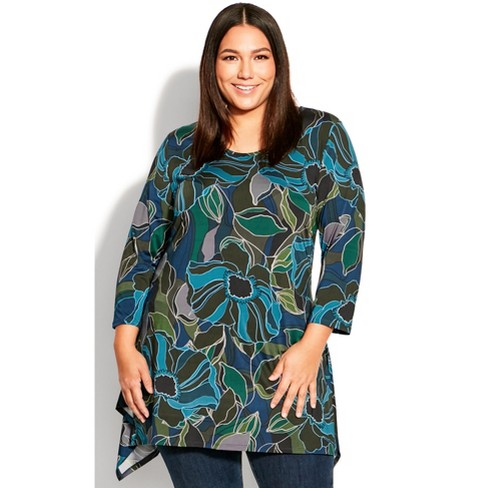 Avenue| Women's Plus Size Modern Print Tunic - Blue - 30w : Target