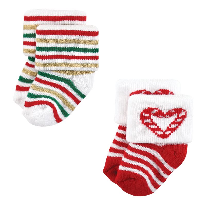 Hudson Baby Infant Girls Cotton Rich Newborn and Terry Socks, 12 Days Of Christmas Girl, 5 of 9