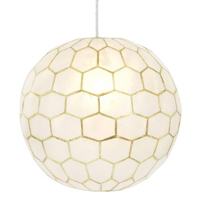 Storied Home Capiz Honeycomb Globe Pendant Light Capiz White Seashells