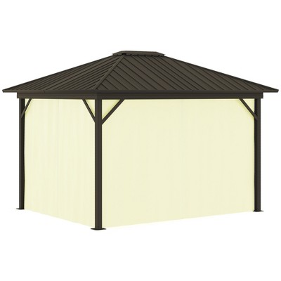 Cream White Metal Hardtop Gazebo with Curtains and Netting