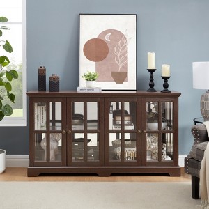 FURNIinspire Vintage Curio Display Cabinet, Glass Door Showcase with Adjustable Shelves Collections, for Home Office, Cherry, 15.75"*32.09"*59.06" - 1 of 4