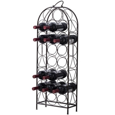 Pewter Metal 23-Bottle Freestanding Wine Rack with Handle