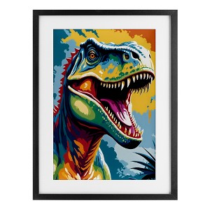 Stupell Industries Colorful Roaring T-Rex Framed Print Under Glass Art - 1 of 4