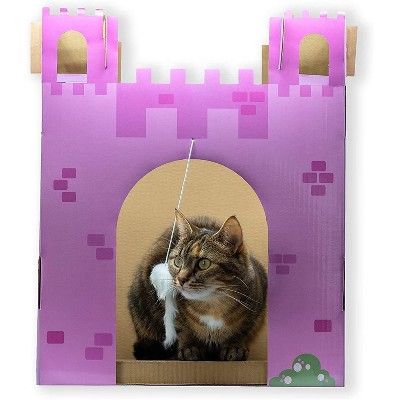 Purple Cardboard Castle Cat Scratcher House with Toy